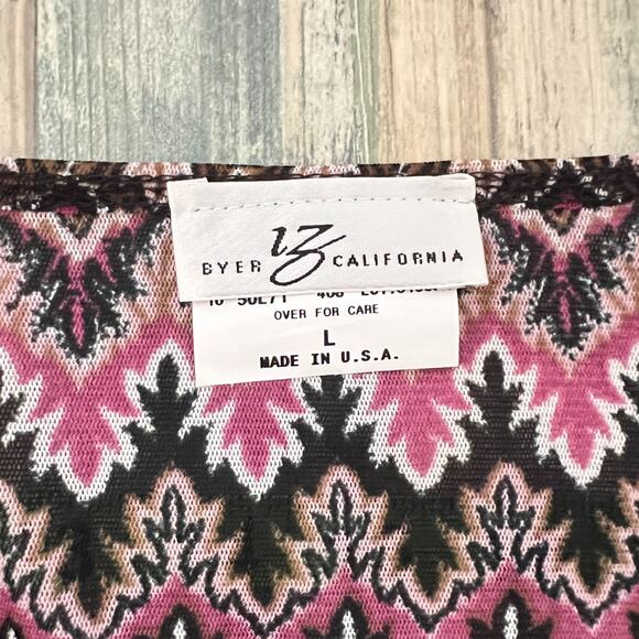 Vintage Iz Byer Womens Baby Doll Top Sz L 90S Y2K Rachel Boho Hippie Chevron 70s - Picture 6 of 10